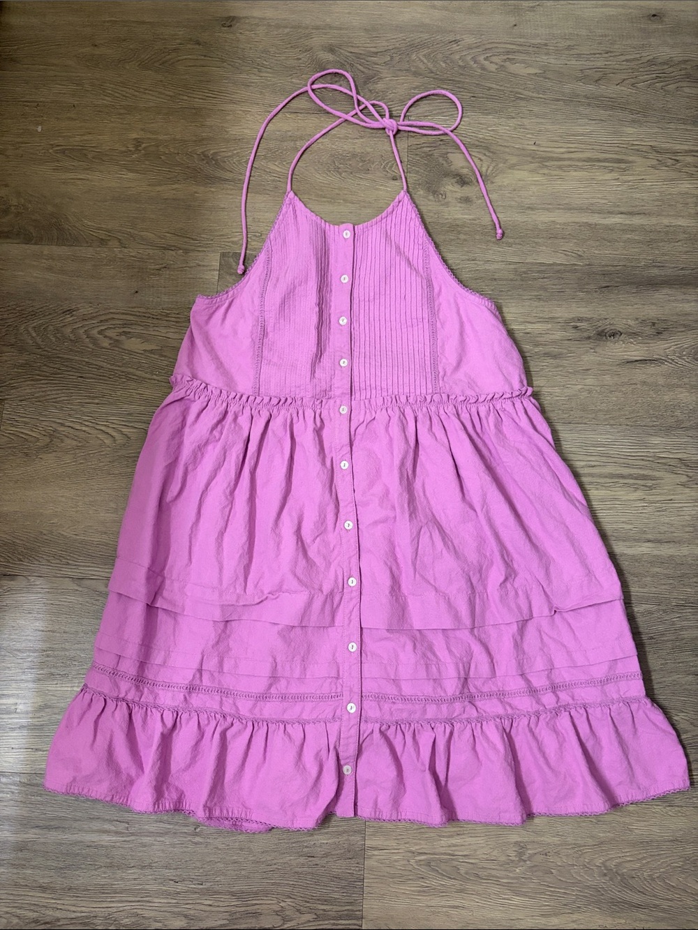 🌸Free People Women’s Pink Halter Tiered Button-Front Dress